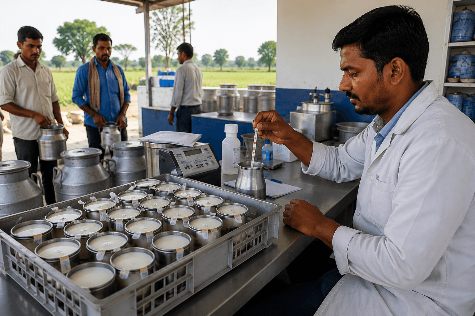 Milk samples being screened within a collection centre